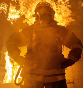 Une étincelle pompier qui éteint le feu à Limoges en Haute-Vienne